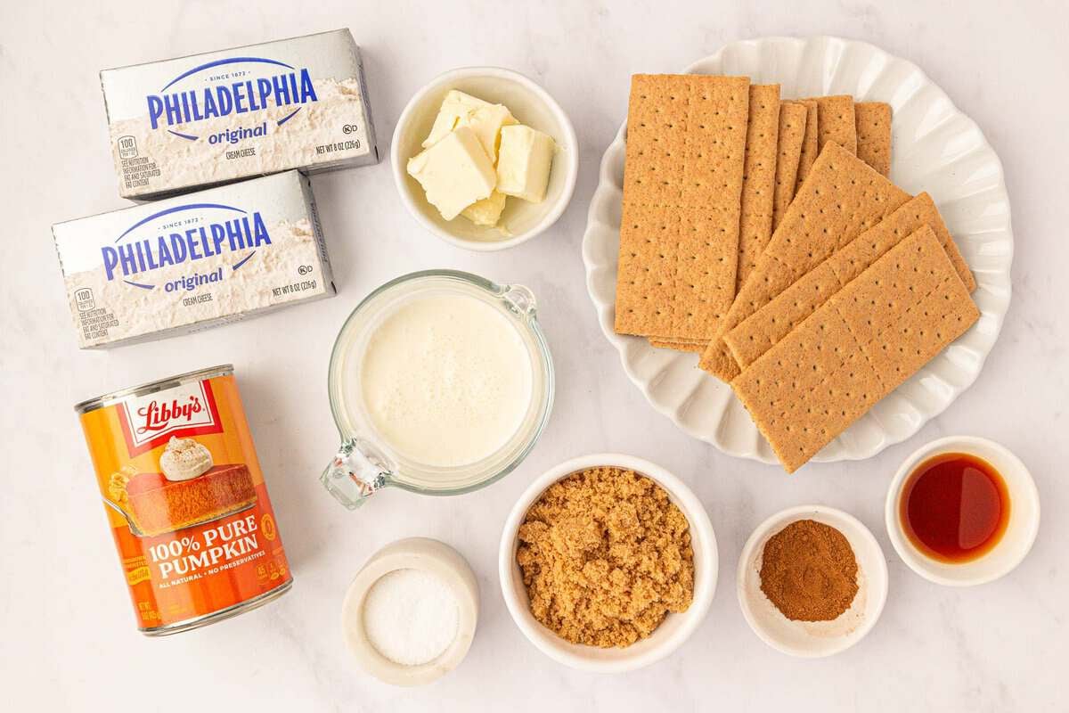 ingredients to make no bake mini pumpkin cheesecakes