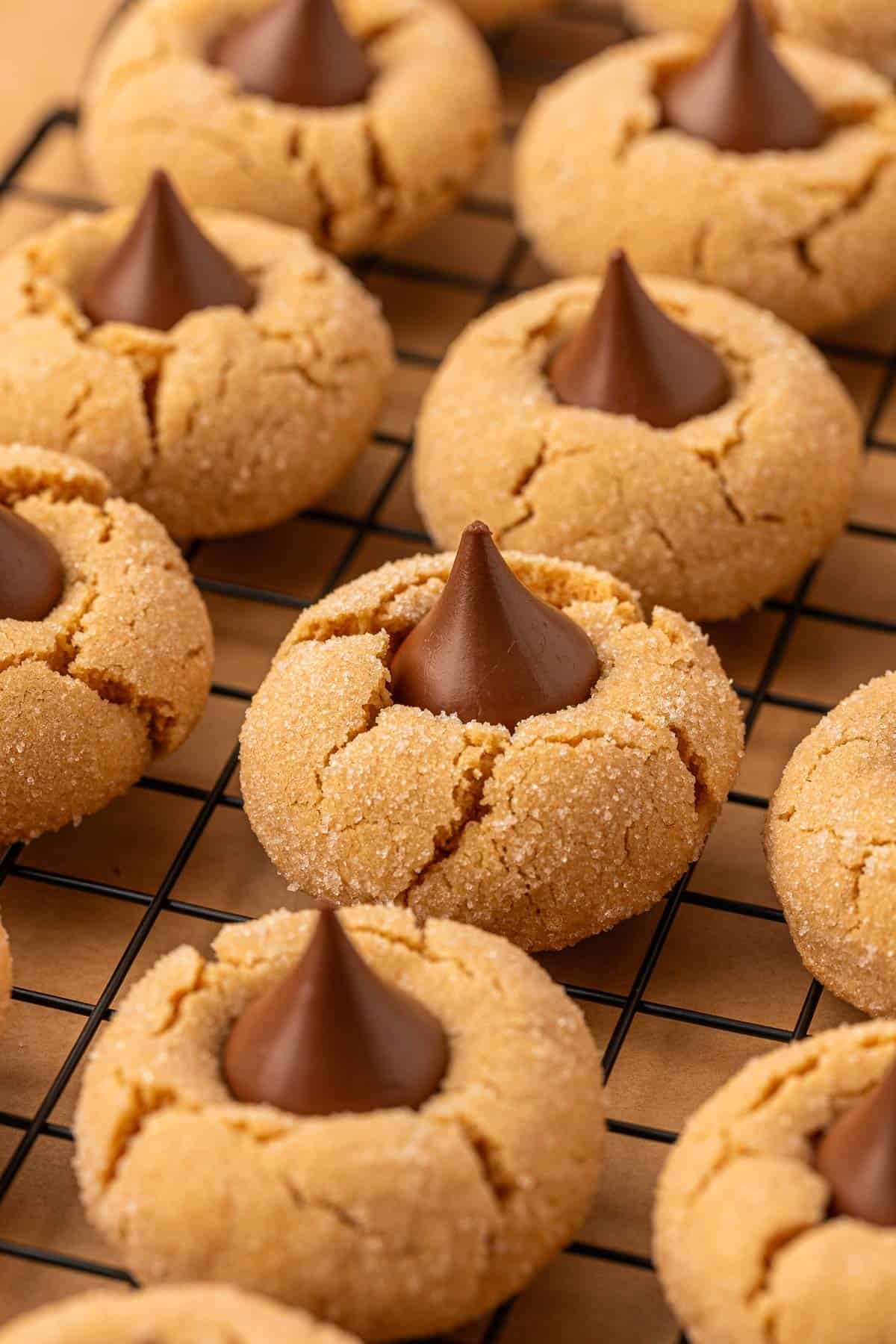 cake mix peanut butter blossoms on a cooling rack