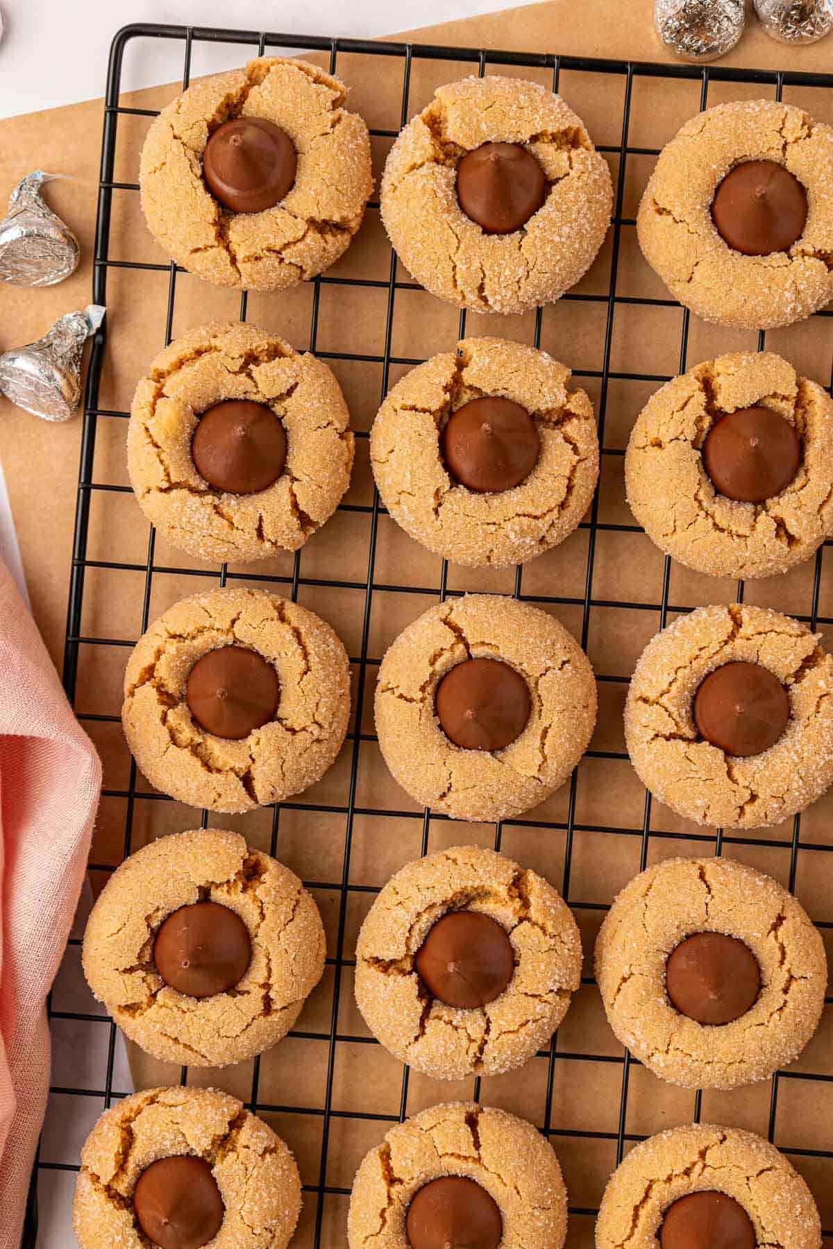cake mix peanut butter blossoms on a cooling rack