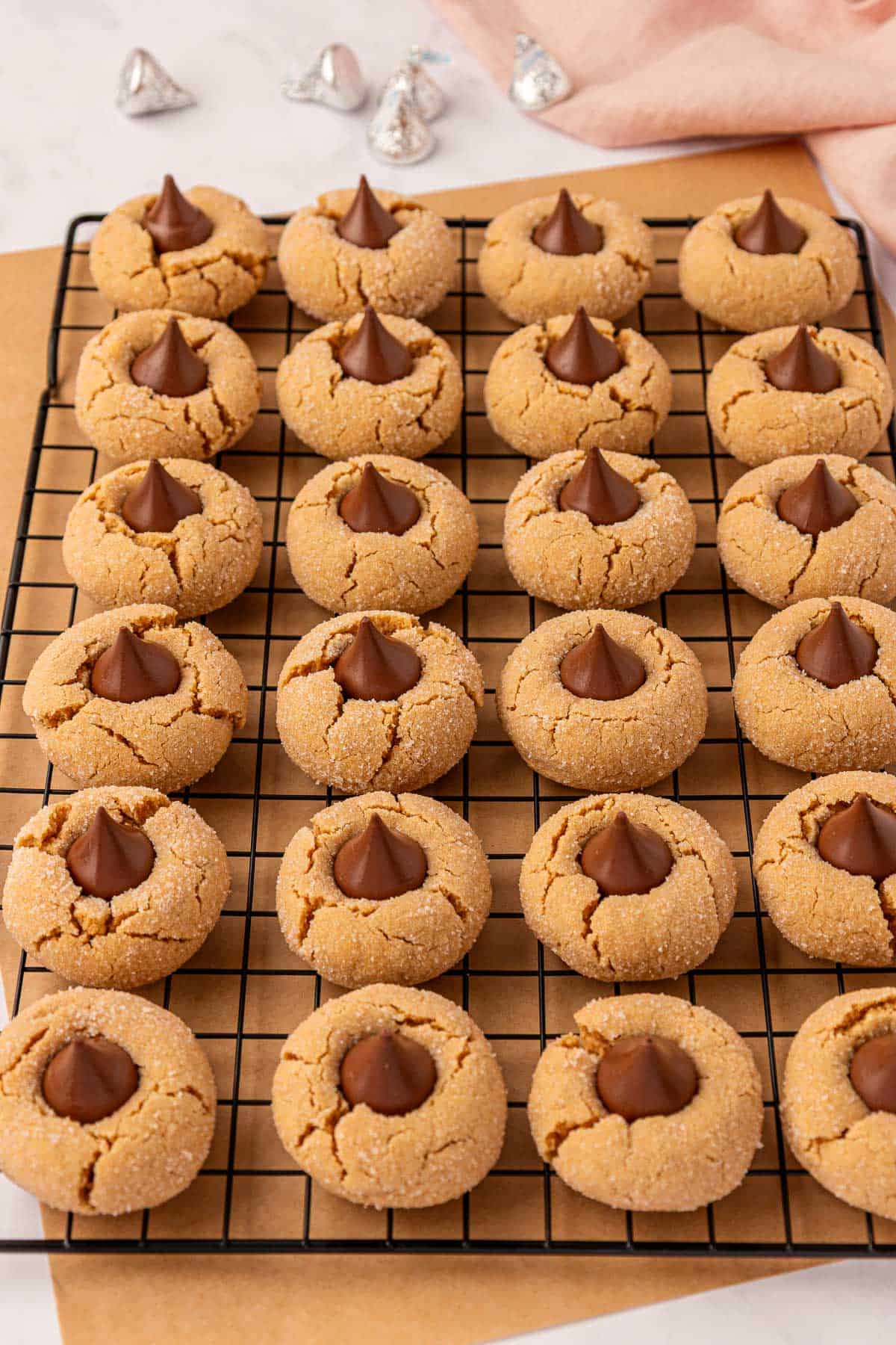 cake mix peanut butter blossoms on a cooling rack