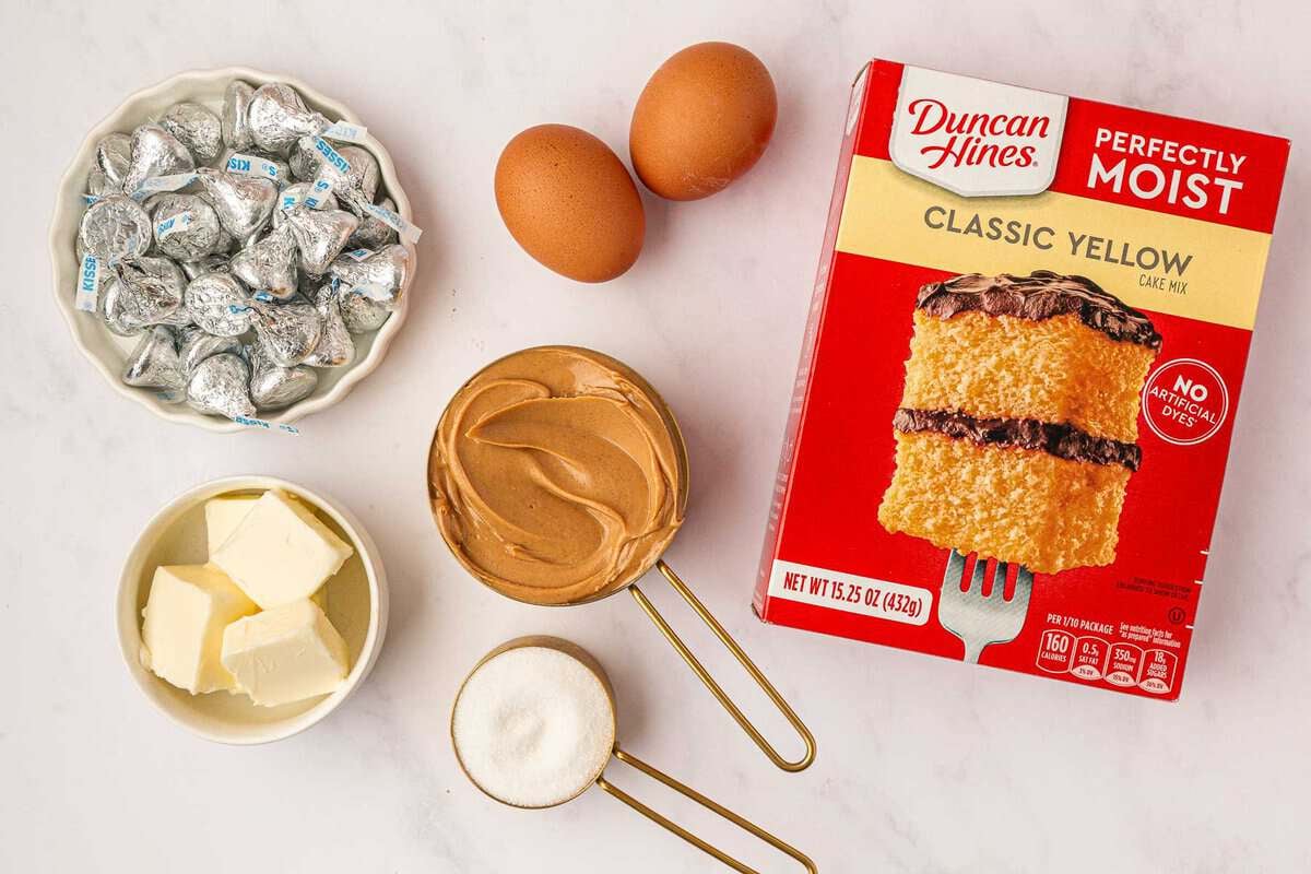 ingredients needed to make cake mix peanut butter blossoms
